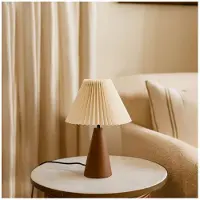 Opviq , lampe de table haut de gamme avec structure en bois, couleur crème et noyer, hauteur 35 cm, Ø 22 cm, câble de 100 cm, douille E27, 40 W max., IP20 | Design scandinave pour un intérieur moderne.