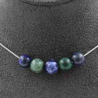 Bijoux Pierres et Minéraux. Collier 5 perles Azurite Chrysocolle 8 mm. Chaine en acier inoxydable Collier femmes, hommes. Taille personnal