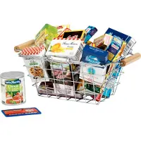 Klein Jouets d'épicerie - PETIT - Panier à provisions en métal rempli de caisses - Rempli de fausses caisses de nourriture.