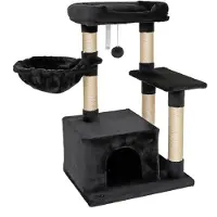 Lionto Arbre à chat compact 85 cm, arbre à chat peu encombrant avec balle de jeu, tronc en sisal & surface à gratter, noir
