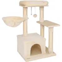 Lionto Arbre à chat compact 85 cm, arbre à chat peu encombrant avec balle de jeu, tronc en sisal & surface à gratter, beige