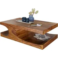 Wohnling Sheesham Table basse en bois massif avec compartiments de rangement 118 x 70 cm WL1.521