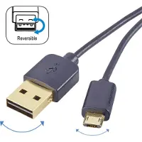 Renkforce Câble USB USB 2.0 USB-A mâle, USB-Micro-B mâle 1.00 m noir connecteur réversible, plaqué or