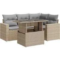 vidaXL Ensemble de salon de jardin 5 pièces avec coussins Beige Poly Rattan