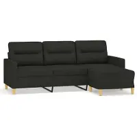 Syfax Canapé à 3 places avec repose-pieds Noir 180 cm Tissu