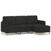 Syfax Canapé à 3 places avec repose-pieds Noir 180 cm Tissu