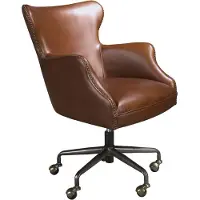 Angel Cerdá Fauteuil Pivotant en Cuir Marron Foncé Design Moderne, Confortable et Élégant 74 x 76 x 92 cm Revêtu de Cuir de Vachette avec Base Noire et Détails en Noyer