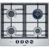 Bosch Serie 6 PCH6A5C90D - Table de cuisson au gaz - 4 plaques de cuisson - Niche - largeur : 56 cm - profondeur : 48 cm - argent - sans cadre - acier inoxydable