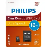 Philips Carte mémoire Philips MicroSDHC 16 Go avec adaptateur SD Noir