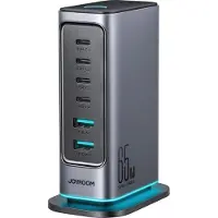 JOYROOM GaN Stade de charge rapide 65W, 4x USB-C, 2x USB-A, prise UK, design gris pour bureau & maison