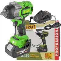 Procraft PWA36-1B-C Clé à choc 20 V 850 Nm 1/2" Brushless + 1x batterie 4,0 Ah + chargeur + coffret