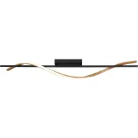 Globo Plafonnier LED, métal, noir mat, aspect bois, L 115 cm