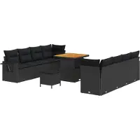 vidaXL Ensemble de canapé de jardin avec mémoire 11 pcs noir poly rotin