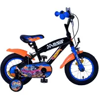 Volare Hot Wheels Vélo d'enfant - Garçon - 12 pouces - Noir Orange Bleu - Deux freins à main