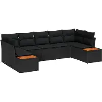 vidaXL Ensemble de canapé de jardin avec coussins avec mémoire 7 pcs noir Polyrattan