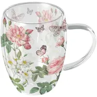 Ambiente Tasse À Thé En Verre Double Paroi Papillons Et Fleurs Romantique