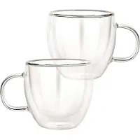 Cheffinger Lot 2 Verres Avec Poignée Double Paroi 250ml En Verre Borosilicate Transparent