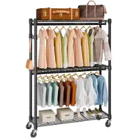 Vevor Portant à Vêtements - VEVOR - Porte-Manteau avec Roulettes Porte-Manteau avec Roues Acier 3 Niveaux Charge 182 kg