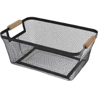 H&S Panier de rangement 30.5x21.5 x14cm Métal avec poignée en bois