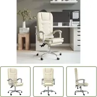 The Living Store Chaise de bureau avec fonction massage Crème Similicuir