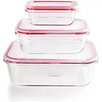 Ibili Ensemble de trois casseroles -Borosilicate, en verre borosilicate, 180/650/1500 ml, rouges