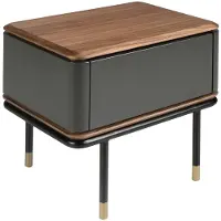 Angel Cerdá Table de chevet en bois gris foncé et noyer avec pieds en acier noir Table de chambre avec tiroir Push & Pull Design moderne et sophistiqué 60 x 45 x 50 cm