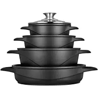 Briebe Batterie De Cuisine Induction 8 Pièces Aluminium Fonte 4 Casseroles 4 Couvercles, , Noir, , Mgk-17