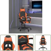 The Living Store Chaise de jeu noir et orange similicuir
