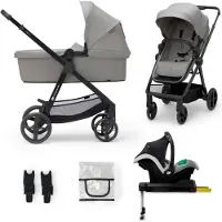 Kinderkraft , modèle Newly Pro, poussette combinée 4-en-1, couleur gris Moonlight, incluant un siège auto et une base