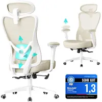 Songmics Chaise de bureau ergonomique OBN066LF01, capacité de charge jusqu'à 150 kg, couleur blanc/beige