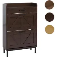 Mendler Meuble à chaussures basculant HWC-P45, étagère à chaussures, armoire à chaussures, 2 compartiments basculants, tiroir de rangement MDF 95x60x24cm aspect noyer