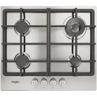 Whirlpool Table de cuisson encastrable en acier inoxydable TGML 661 IX R 58 cm Gaz 4 brûleurs Acier