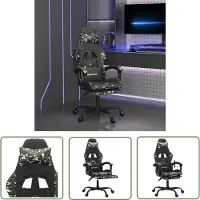 The Living Store Chaise de jeu avec repose-pieds Noir et camouflage Similicuir