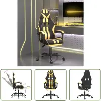 The Living Store Chaise de jeu avec repose-pieds Pivotant Noir & Or Similicuir