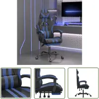 The Living Store Chaise de jeu avec repose-pieds Pivotante Noir & Bleu Similicuir