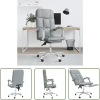 The Living Store Chaise de bureau avec fonction chaise longue Gris clair Tissu