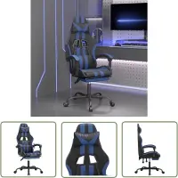The Living Store Chaise de jeu avec repose-pieds Noir et bleu Similicuir