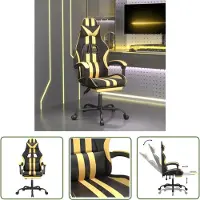The Living Store Chaise de jeu avec repose-pieds Noir et or similicuir