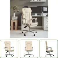 The Living Store Chaise de bureau avec fonction chaise longue Crème Similicuir