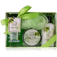 Accentra Badeset OLIVE in Geschenkbox, inkl. 180ml Duschgel, 180ml Bodylotion, 60ml Körperbutter, 10g Netzsch