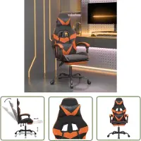 The Living Store Chaise de jeu avec repose-pieds Pivotante Noir & Orange Similicuir