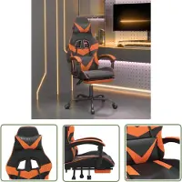 The Living Store Chaise de jeu avec repose-pieds Noir et orange Similicuir