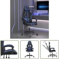 The Living Store Chaise de jeu Pivotante Noir et Bleu Similicuir