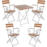 Mojawo Set Biergarten table pliante + 2 chaises pliantes avec accoudoirs acacia 70x70cm