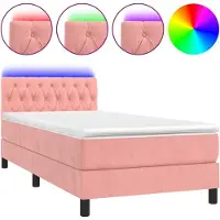 Syfax Sommier à lattes de lit avec matelas et LED Rose 90x200 cm