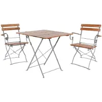 Mojawo Set Biergarten table pliante + 2 chaises pliantes avec accoudoirs acacia 70x70cm
