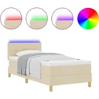 vidaXL Lit boxspring LED avec matelas LED Crème 80 x 200 cm Tissu