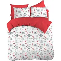 L'essentiel Maison , Snowy - Red, ensemble housse de couette XXL pour lit simple (DE), rouge, 100 % coton, 155 x 155 cm