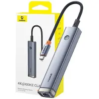Baseus 5-Port HUB AIR UltraJoy Series Type-C - HDMI, USB3.0x2, PD, RJ45 (grey) (USB-C, 5 ports), Station d’accueil + hub USB, Gris