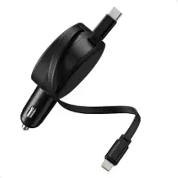 Accezz Chargeur de voiture avec câbles extensibles - USB-C / Lightning - 57W - Noir